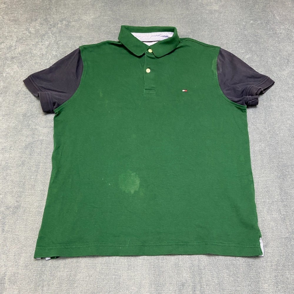 Tommy Hilfiger Custom Fit Polo Shirt Men Small Green Black Side Slit Tennis Golf